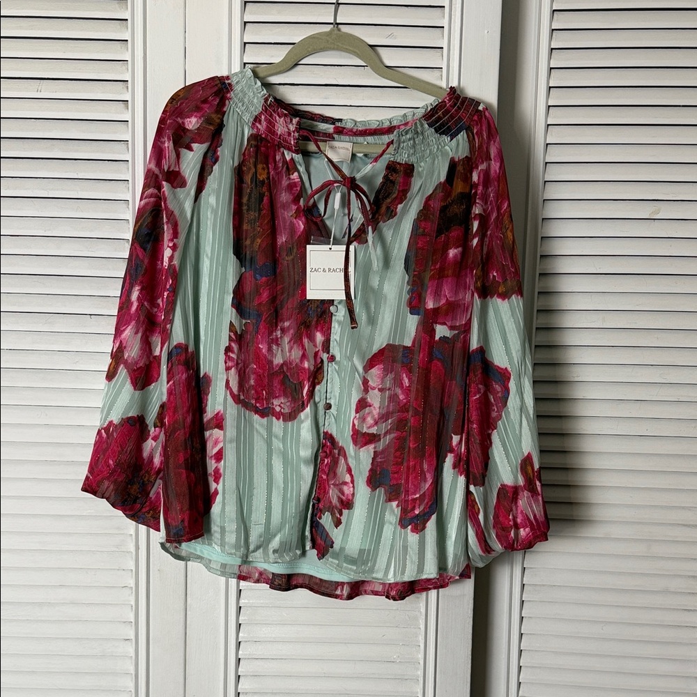 Zac & Rachel Red and Green Floral Blouse